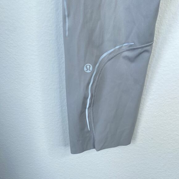 LULULEMON Base Pace High-Rise Reflective Crop 23" Gull Grey Size 12 Athletic Run - Picture 7 of 9
